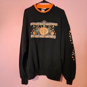Vintage Cracker Barrel Halloween Candy Sweatshirt Cats Pumpkin Black Orange XL